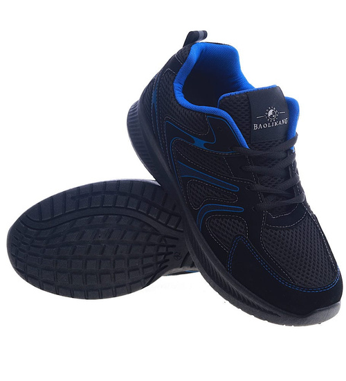 Lekkie sznurowane męskie buty sportowe Czarne /C7-2 13299 T389/