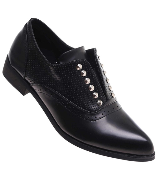 Ażurowe czarne półbuty oxfordy /J4-3 13326 T131 H2/