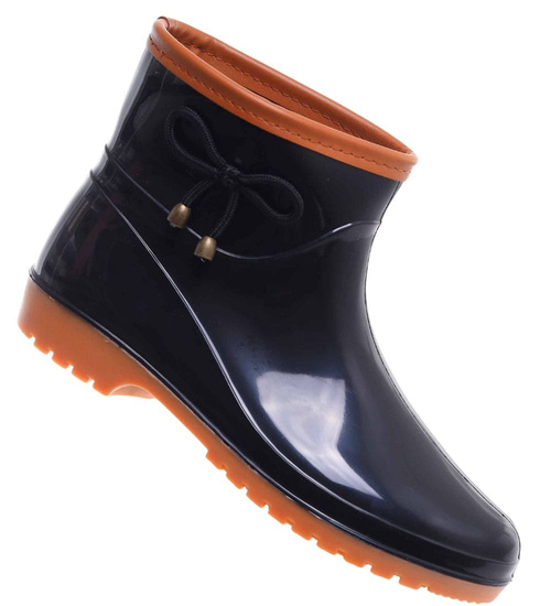 Kalosze damskie czarno brązowe gumiaki /F10-1+H2 18287 T352/