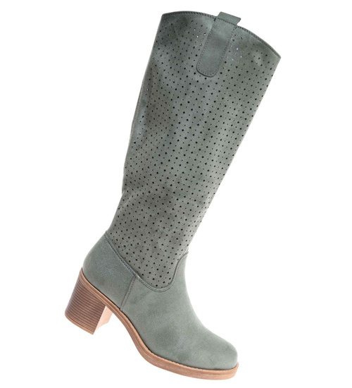 Zielone kozaki damskie na obcasie /L2-3 18599 T381/