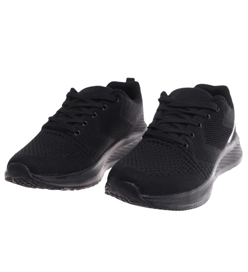 Sznurowane męskie czarne buty sportowe /C5-1 18002 GF483/