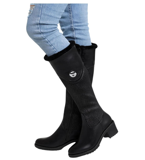 Ocieplane czarne kozaki na klocku /E2-1 +h2 12747 T126/