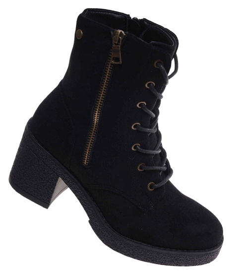 Czarne botki trapery na obcasie /G2-3 18225 W430/