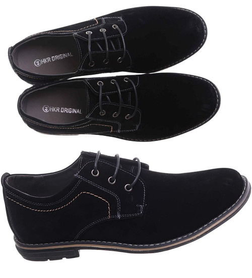 Półbuty męskie Czarne wiązane buty z zamszu /E4-1 17771 S383/