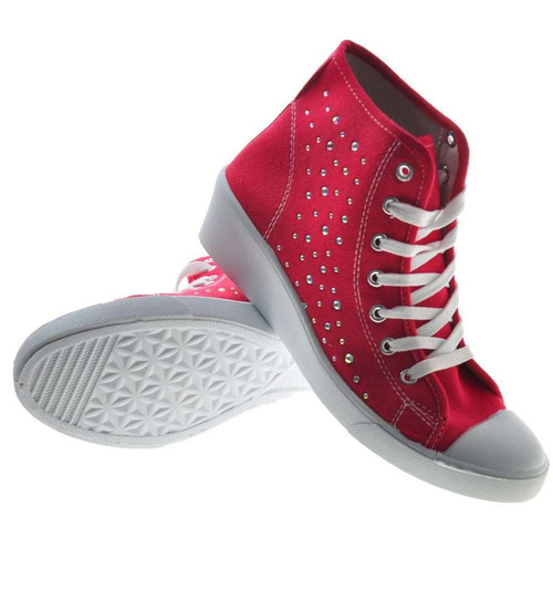 Czerwone trampki na niskim koturnie /E2-2 8470 S095/ 