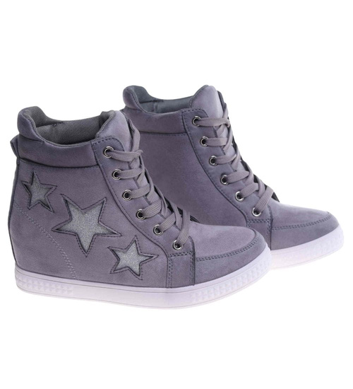 Szare sneakersy na niskim koturnie /A3-2 8010 T393/