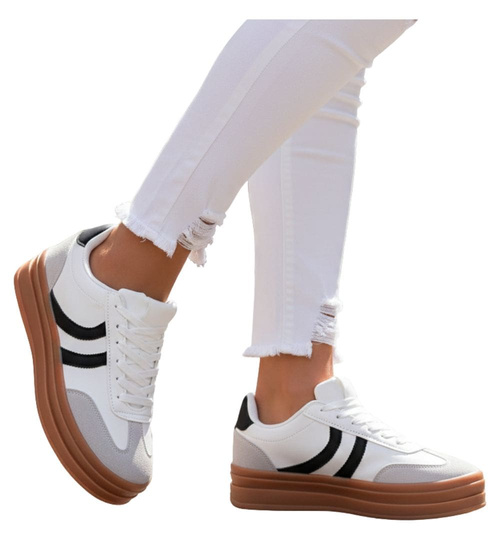 Sznurowane białe trampki damskie /A10-3 16817 T585/