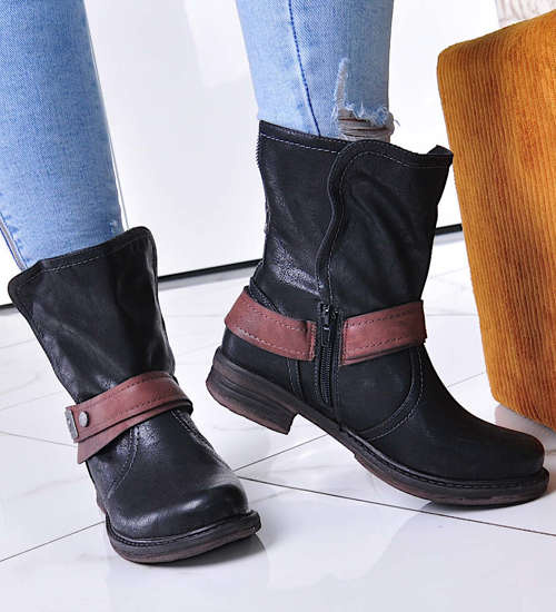 Czarne damskie botki na niskim obcasie /A5-3 12416 T269/ Czarne damskie botki na niskim obcasie /A5-3 12416 T269/