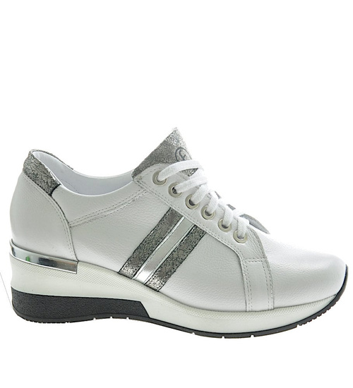 Sznurowane skórzane trampki damskie Białe /E7-3 9778 S154/