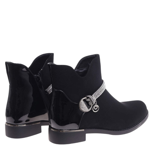 Czarne botki damskie ocieplane z ozdobą /F2-2 18417 W4/