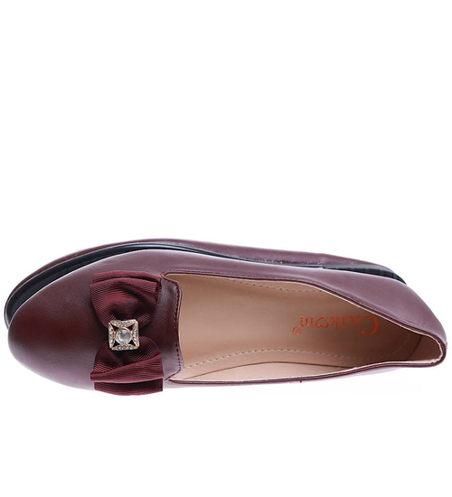 Bordowe klasyczne balerinki z kokardką /G4-2 15825 T144/