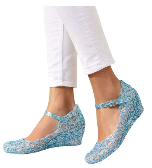 Wodoodporne sandały na koturnie Niebieskie /H2 14568 T890/