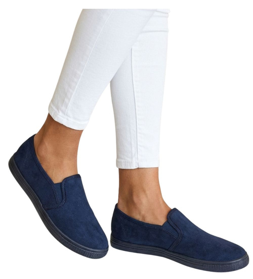 Wsuwane granatowe tenisówki z tkaniny /D9-2 15662 T1/