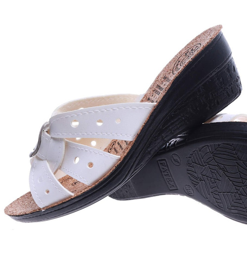 Lekkie białe klapki na niskim koturnie /H2 14354 T005/