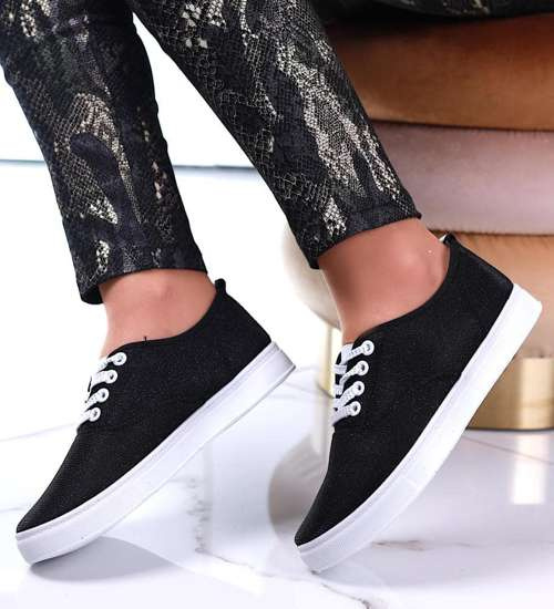 Sznurowane damskie trampki czarne /F1-3 13322 T192/ Sznurowane damskie trampki czarne /F1-3 13322 T192/