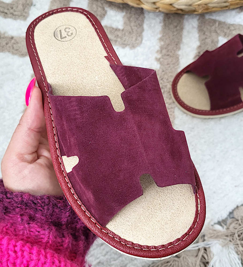 Skórzane domowe klapki kapcie fioletowe /G2-1 13380 S194/