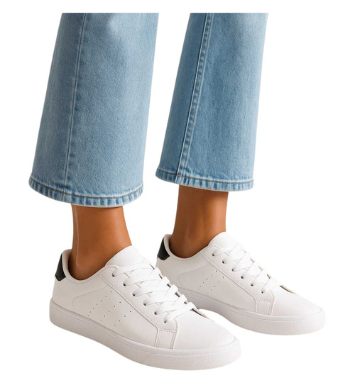 Białe damskie trampki z czarnymi dodatkami /B3-1 16249 T293/