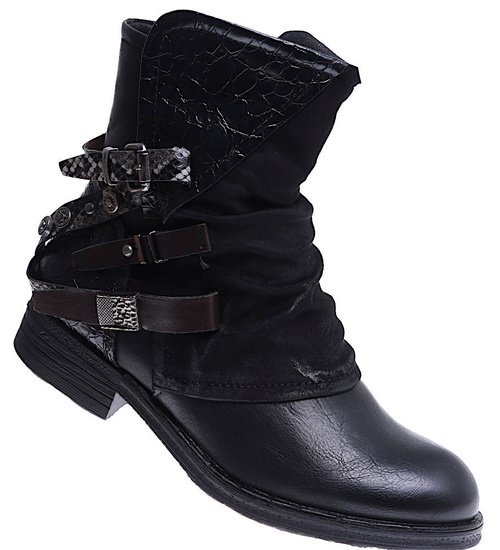 Czarne botki workery z ćwiekami 15251 /E2-2 15251 T237/