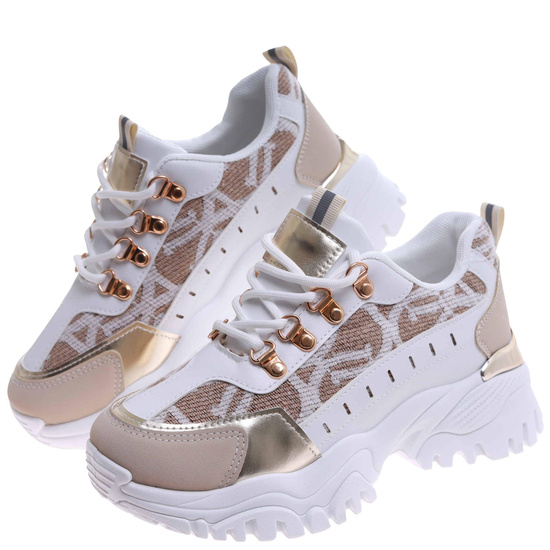 Beżowo białe snekaersy na platformie /E6-1 17405  T683/