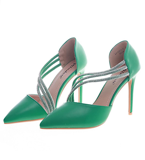 Zielone damskie szpilki czzółenka /G6-2 13281 T395/