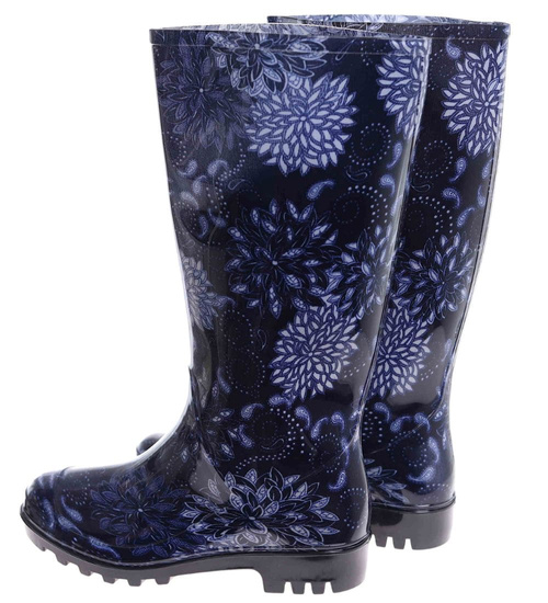 Kalosze damskie z wysoką cholewką Czarno granatowe /B4-1 18373 T346/