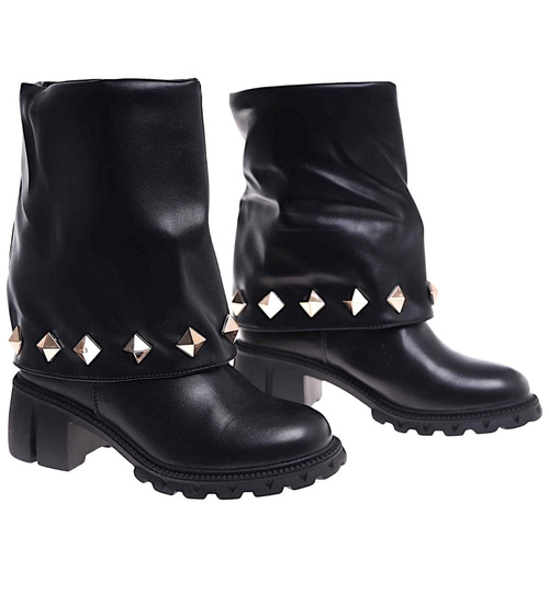 Czarne wysokie botki damskie na klocku /J6-4 18598 T177/