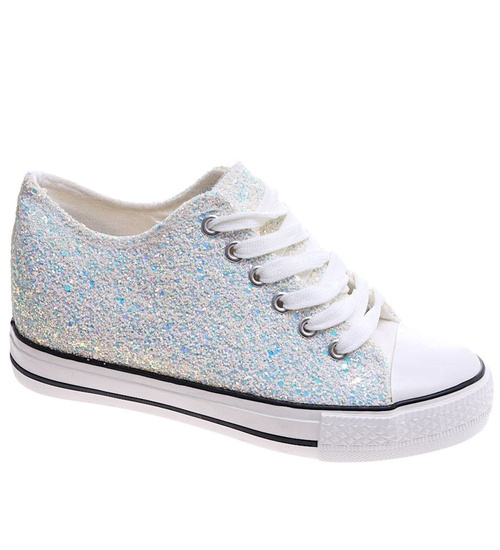 Białe trampki sneakersy na niskim koturnie /G8-1 16615 T096/