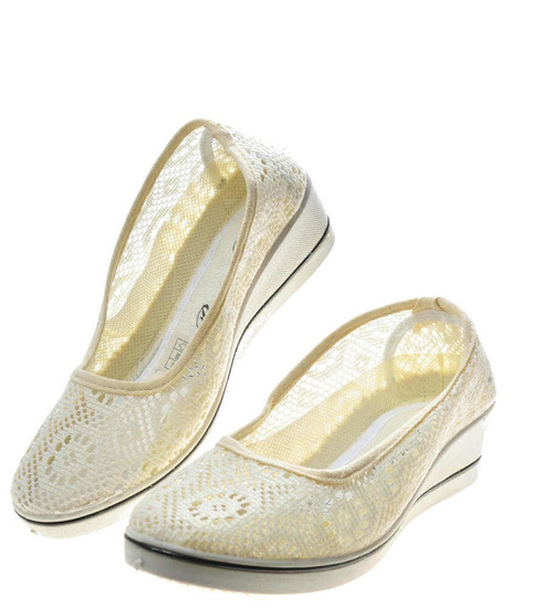 Trampki na niskim koturnie dziewczęce BEIGE /F9-1 4819 S089/