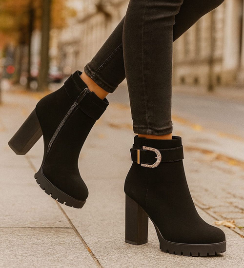 Zimowe botki na grubym obcasie i platformie /A5-3 18511 T482/