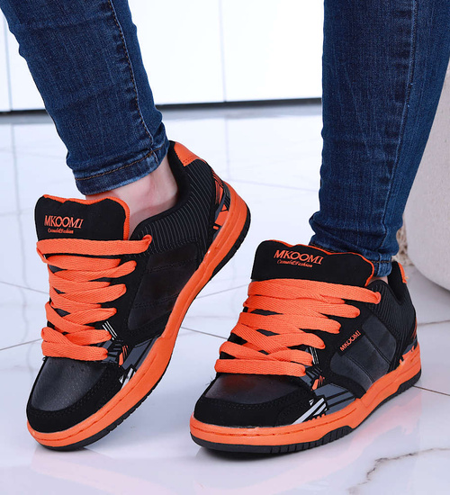Czarno pomarańczowe damskie buty sportowe /D2-2 14793 T199/