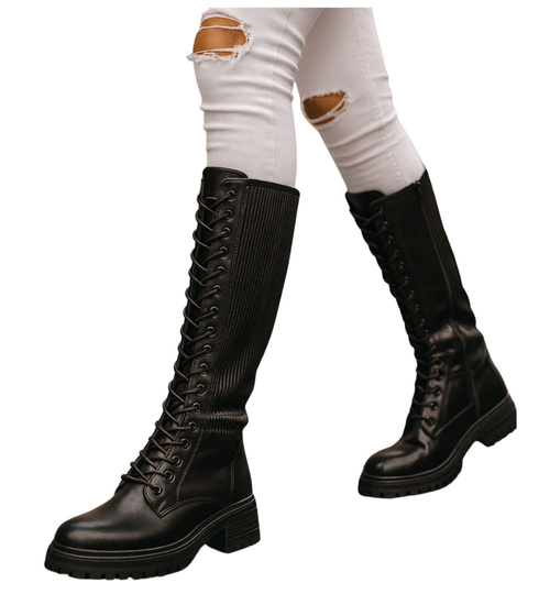 Wysokie czarne damskie glany trapery /D9-1 18199 G332/