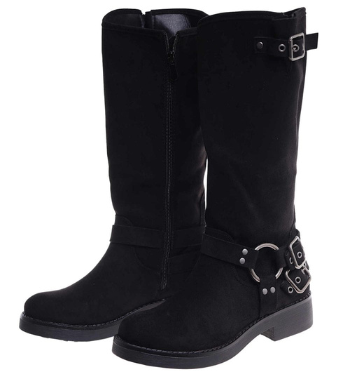 Czarne ocieplane kozaki oficerki /i4-2 h2 18408 G488/