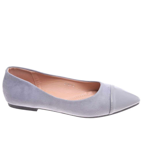 Szare baleriny damskie z zamszu /E1-2 18708 T087/