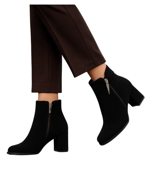 Wizytowe czarne botki damskie na obcasie /E9-2 18542 W4/