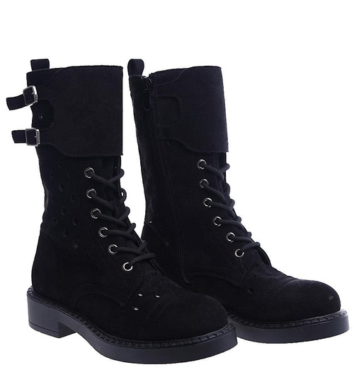 Ażurowe czarne botki trapery /D7-3 13431 S690/