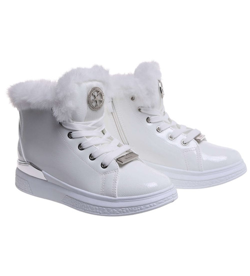 Białe zimowe trampki z futerkiem G8-2 18328 T411/