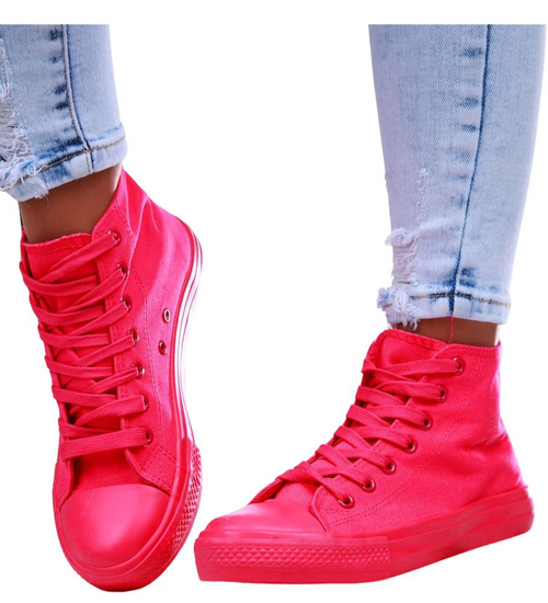 Klasyczne fuksjowe trampki damskie z wysoką cholewką /H2 16710 G9-84/