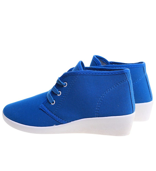 Sznurowane niebieskie trampki na niskim koturnie /C2-3 11145 S193/