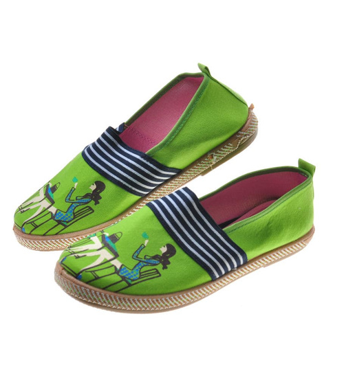 Dziecięce zielone trampki wkładane z nadrukiem /F8-2 7832 S097/