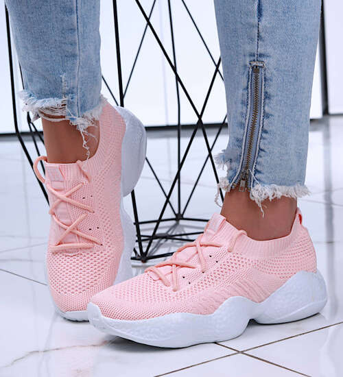 Lekkie sznurowane różowe buty sportowe damskie /C1-2 15741 T184/