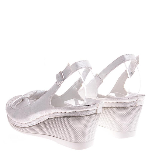 Sandały damskie na koturnie srebrne /F9-2 11995 T592/