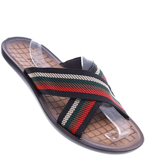 Casualowe męskie klapki w pask /D9-1 14483 T194/