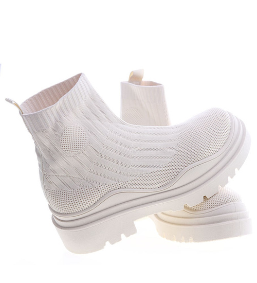 Beżowe trampki damskie na platformie /C1-2 13377 T292/