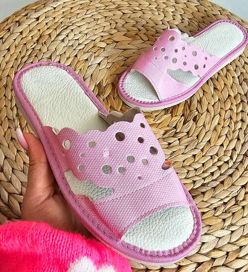 Różowe ażurowe domowe klapki kapcie /A10-1 16170 S165/