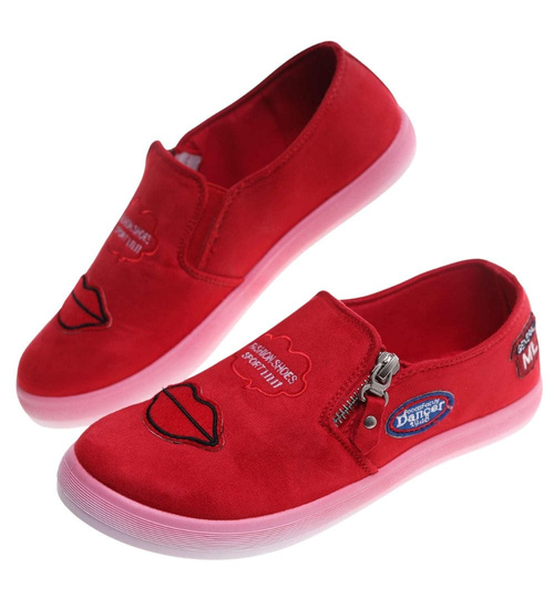Zamszowe czerwone trampki slip on /D4-3 8425 S098/