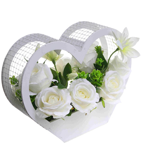 Kompozycja kwiatowa- białe róże w dużym białym sercu /Komp106 P424/