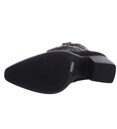 Czarne botki damskie na klocku /E5-3 18316 T482/