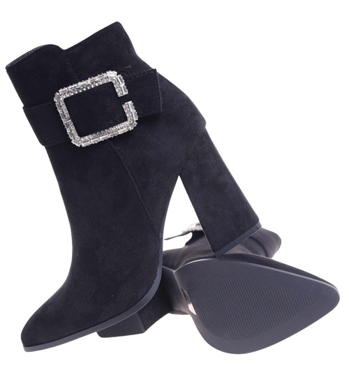 Czarne klasyczne botki damskie na obcasie /A10-1 18342 T381/