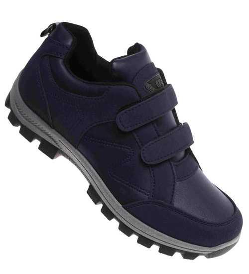 Granatowe męskie buty sportowe na rzepy /C1-3 18195 T388/