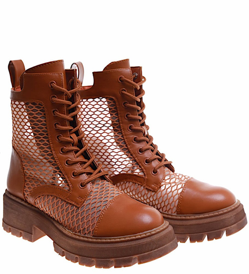 Brązowe ażurowe botki trapery na platformie /16770 F1-1 G381 +h2/